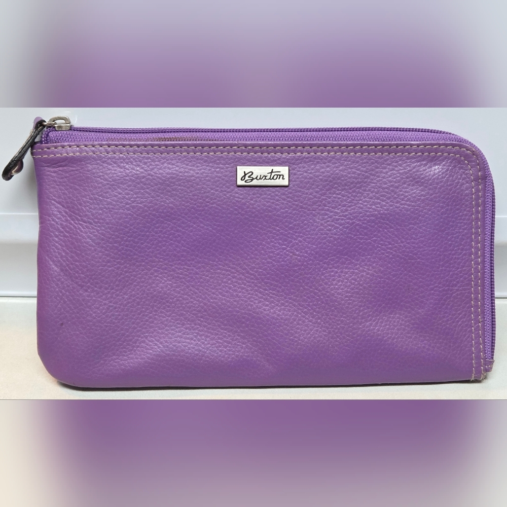 Burton Clutch Purple Genuine Leather Wallet L-Zippered Closure